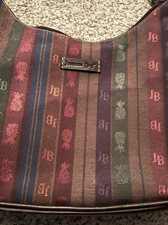 Vintage Jamaica Bay Pineapple Striped Shoulder Bag with Leather Accents - Picture 2 of 4